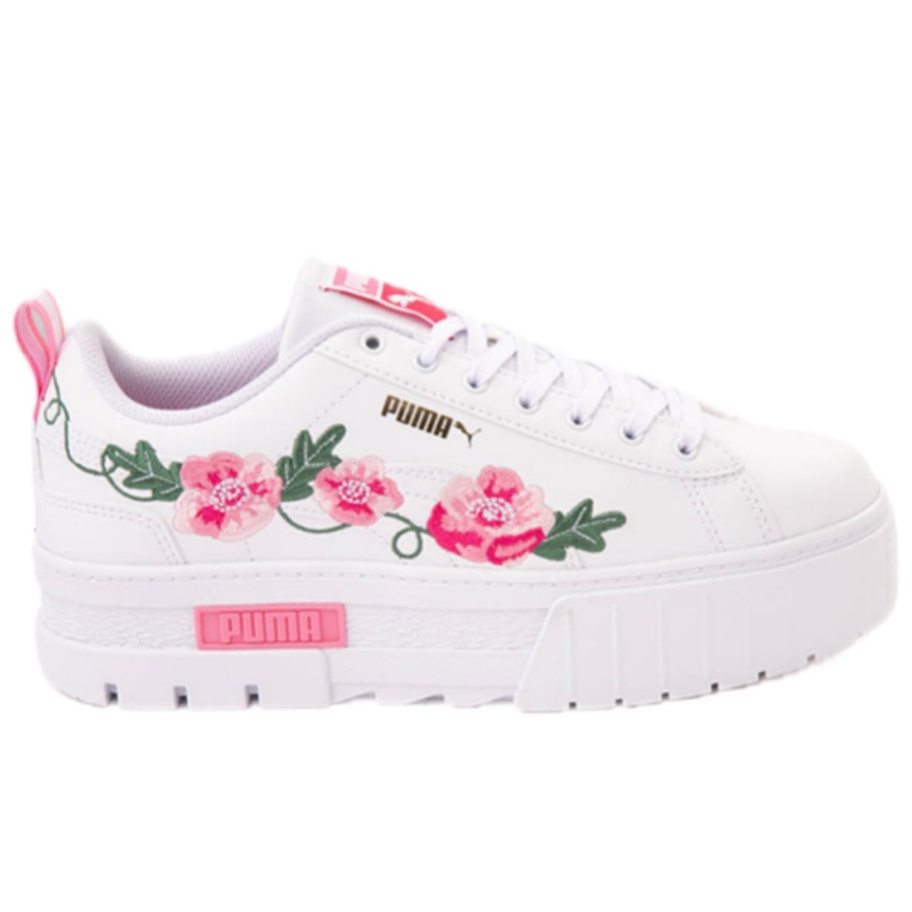 Puma White and Pink Floral Sneakers